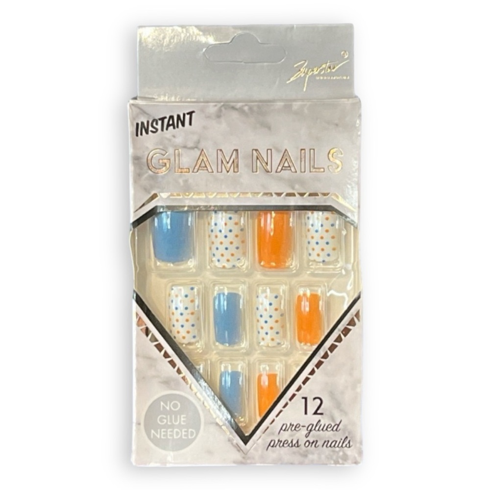 Orange & Blue Instant Glam Nails Pre-Glued by Superstar